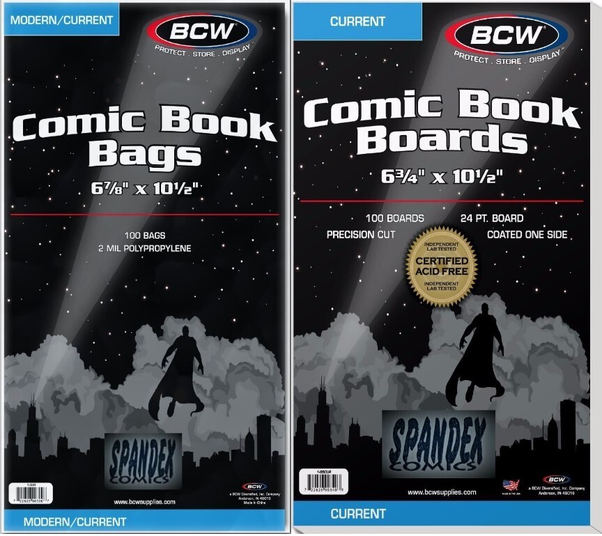 200  BCW 2-Mil Current Modern Poly Bags & Comic Boards Acid Free Safe Storage