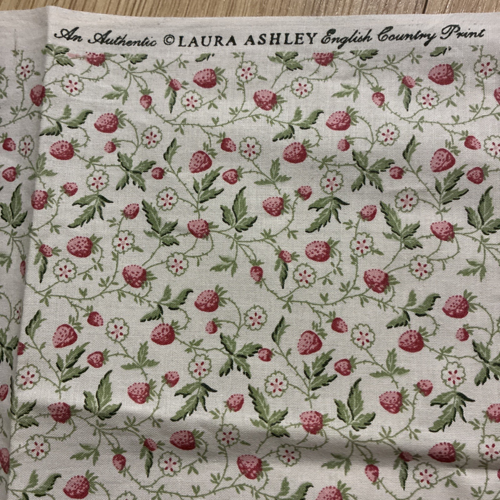 VTG Laura Ashley Red Strawberry English Country Print Upholstery Fabric 23”/28”W
