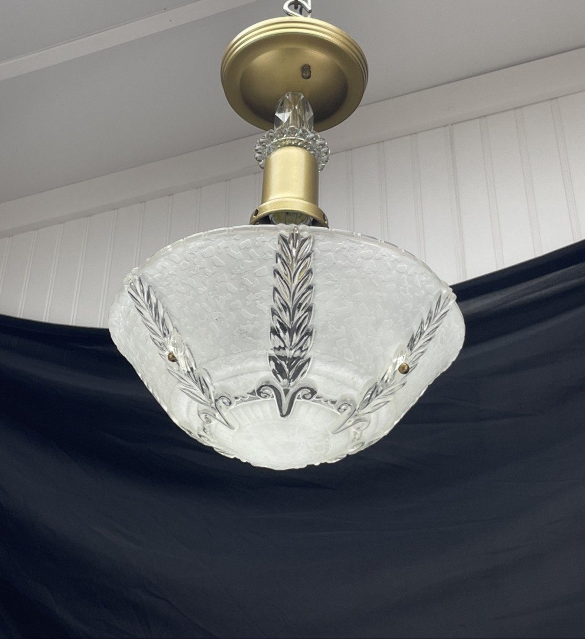 RESTORED Vtg Semi Flush Mount Glass Fixture Art Deco Ceiling Light 1920s 1940s