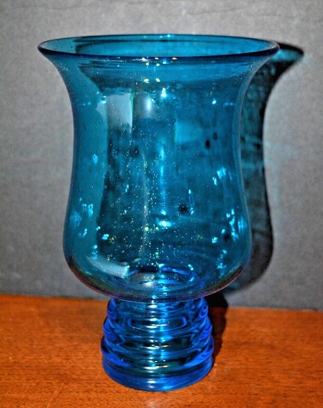 VTG AQUA BLUE Bubble Glass Pedestal Vase Candy Dish Votive 8 1/2\