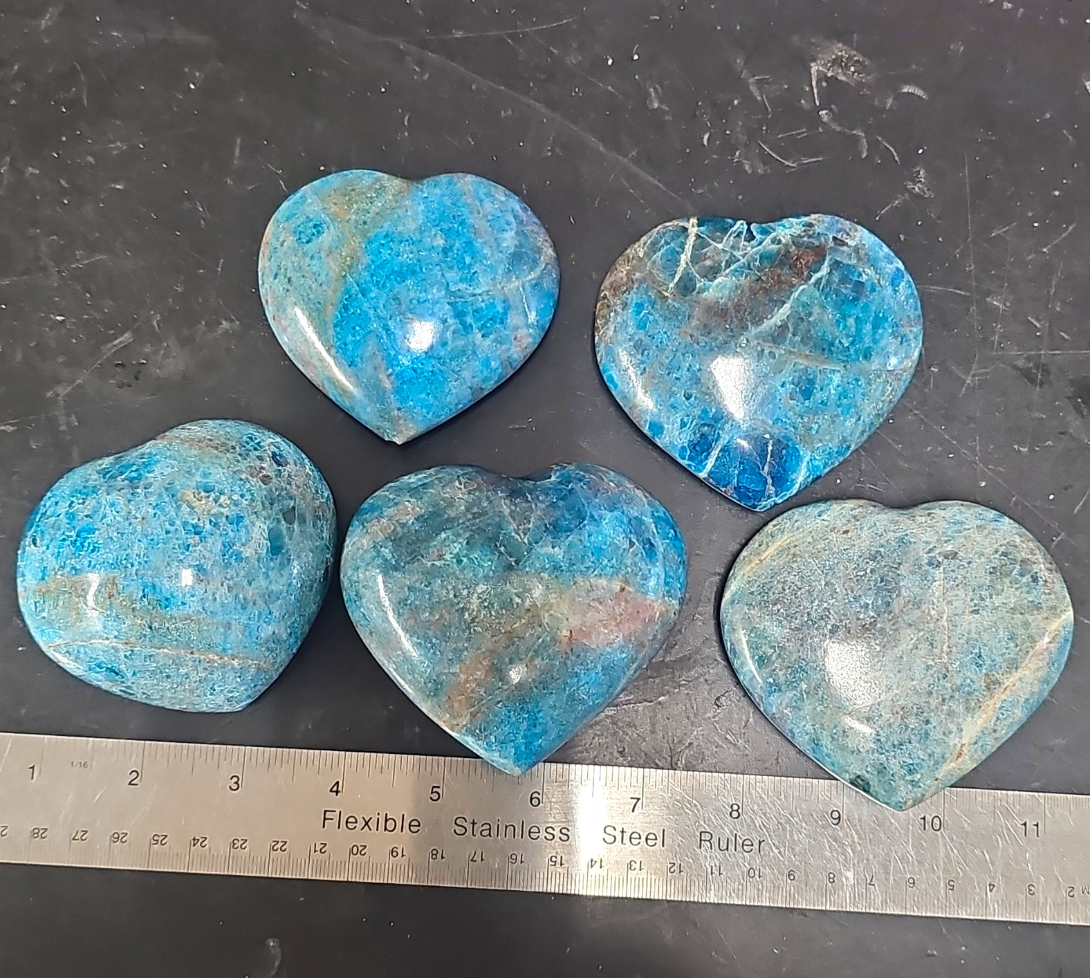 Wholesale Lot 5 Large Blue Apatite Polished Hearts 3.4 Lbs Madagascar
