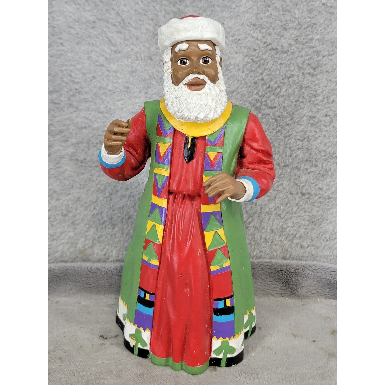 Vintage Wal-Mart Black Santa Claus Figurine Kente Robe Christmas Decor 8.5