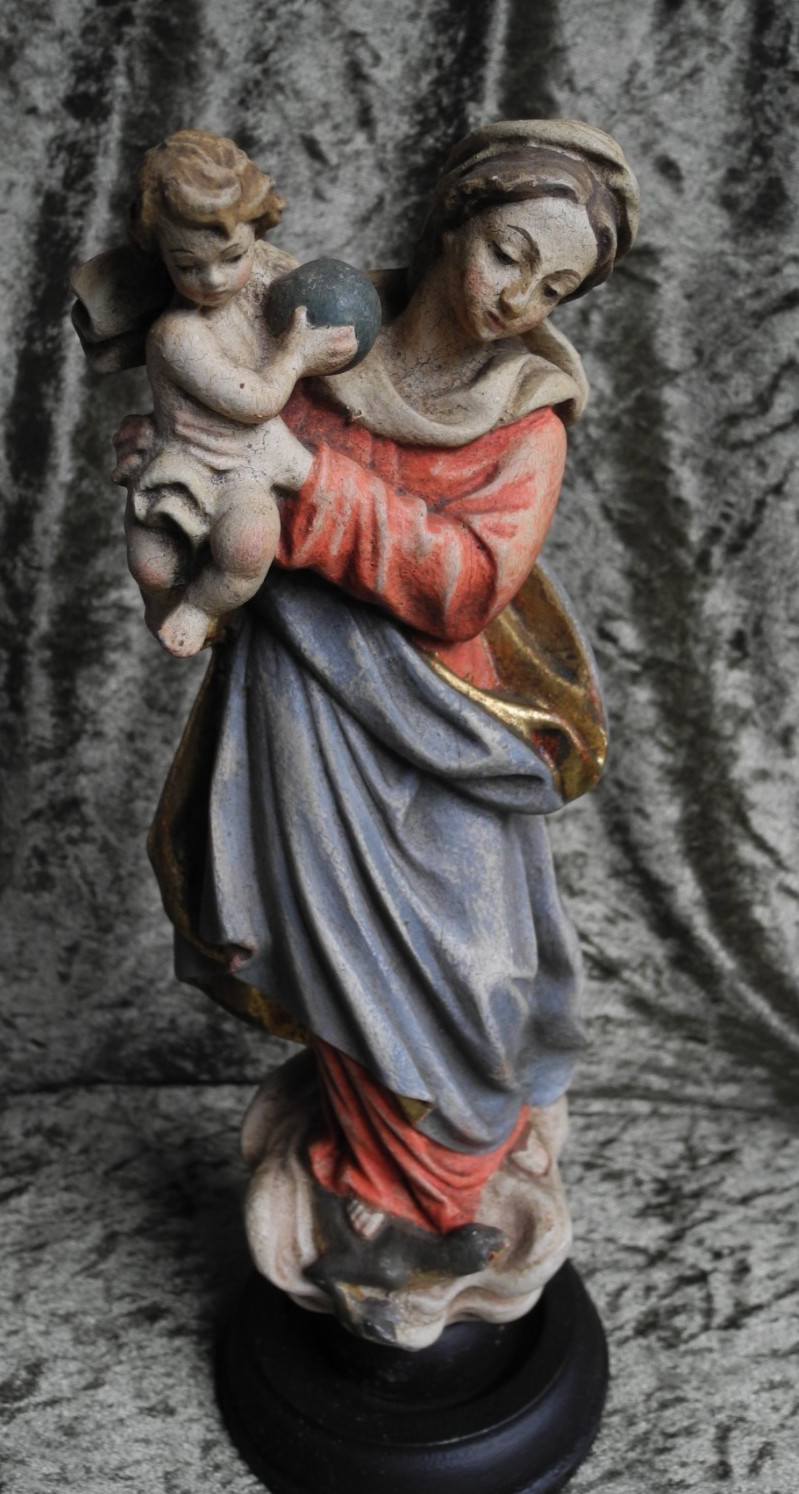 VINTAGE HAND CARVED MADONNA CHILD STATUE MARY JESUS IGNATZ GUNTER 1764 REPRO