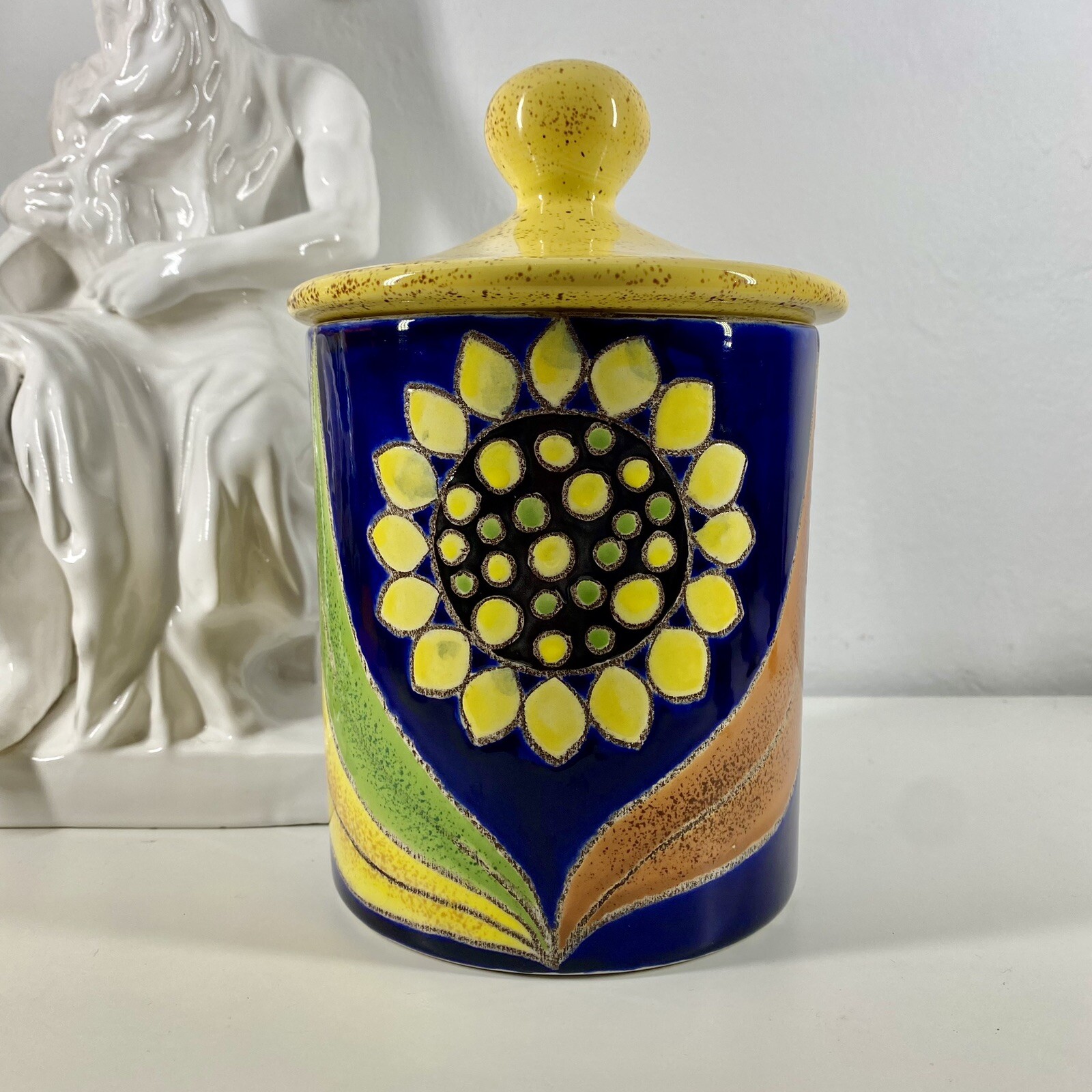 EDUARDO VEGA Artesa CANISTER VTG 60-70s Ecuador Ceramic SUNFLOWER Girasol Motif
