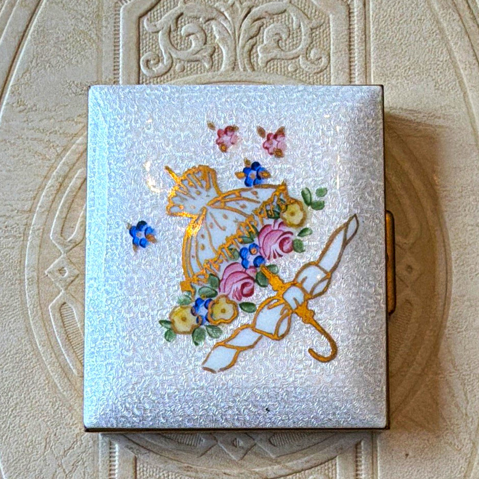 Vintage Floral Handpainted Cloisonné Enamel Goldtone Compact