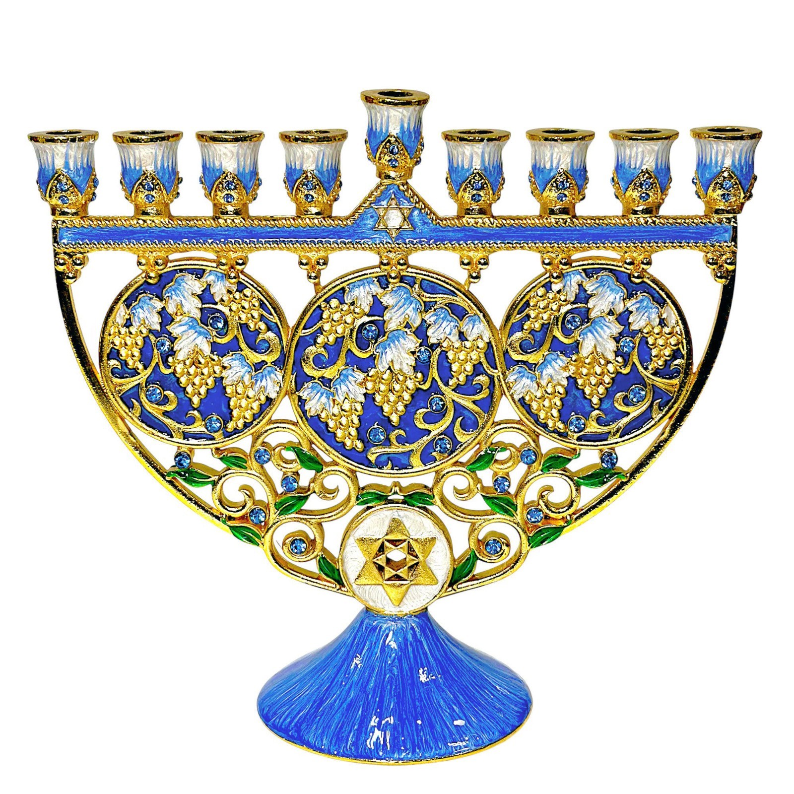 Blue and Gold Enamel Menorah Ornate Jeweled Menorah Hanukkah Gift Chanukah 7