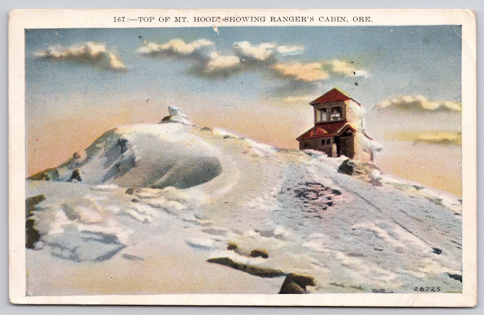 Mount Hood Oregon OR Summit Rangers Cabin Fire Lookout Snow Postcard c1910s