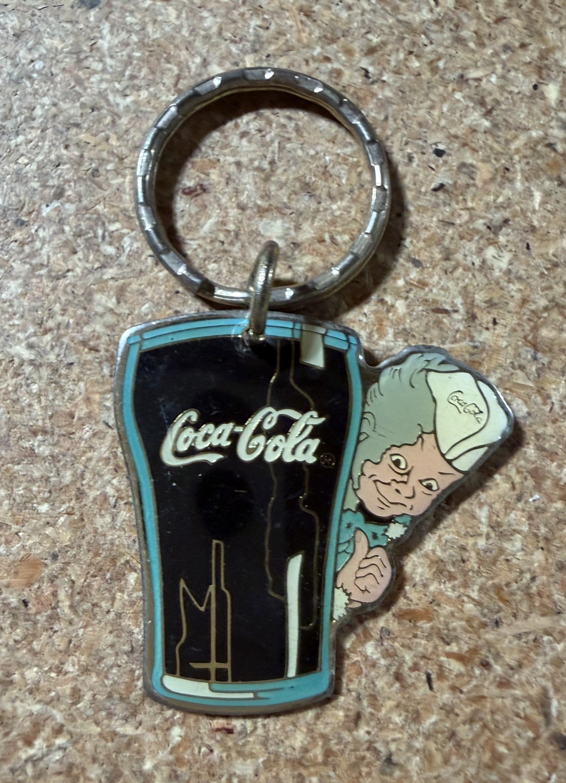 Vintage 1987 Coca-Cola Glass Classic Coke Soda Jerk Sprite Boy Keychain 