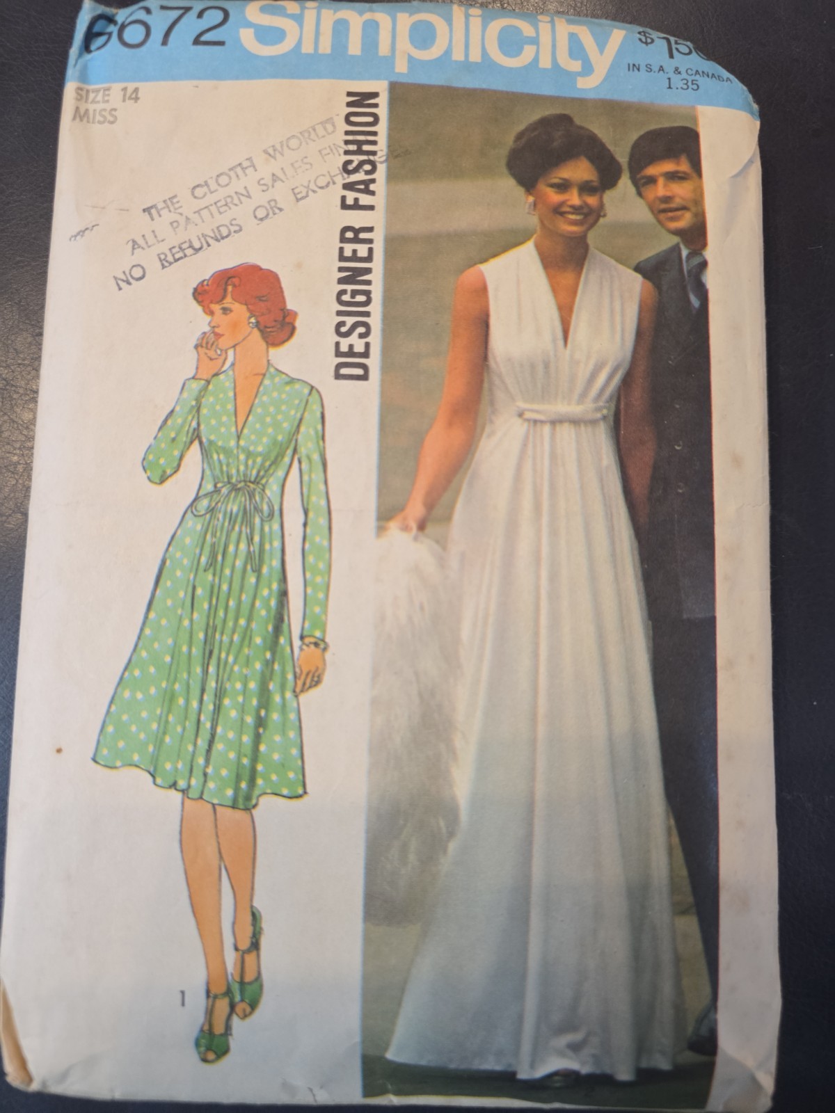 Simplicity 6672 Vintage Original Women's Dress Sewing Pattern Size 14