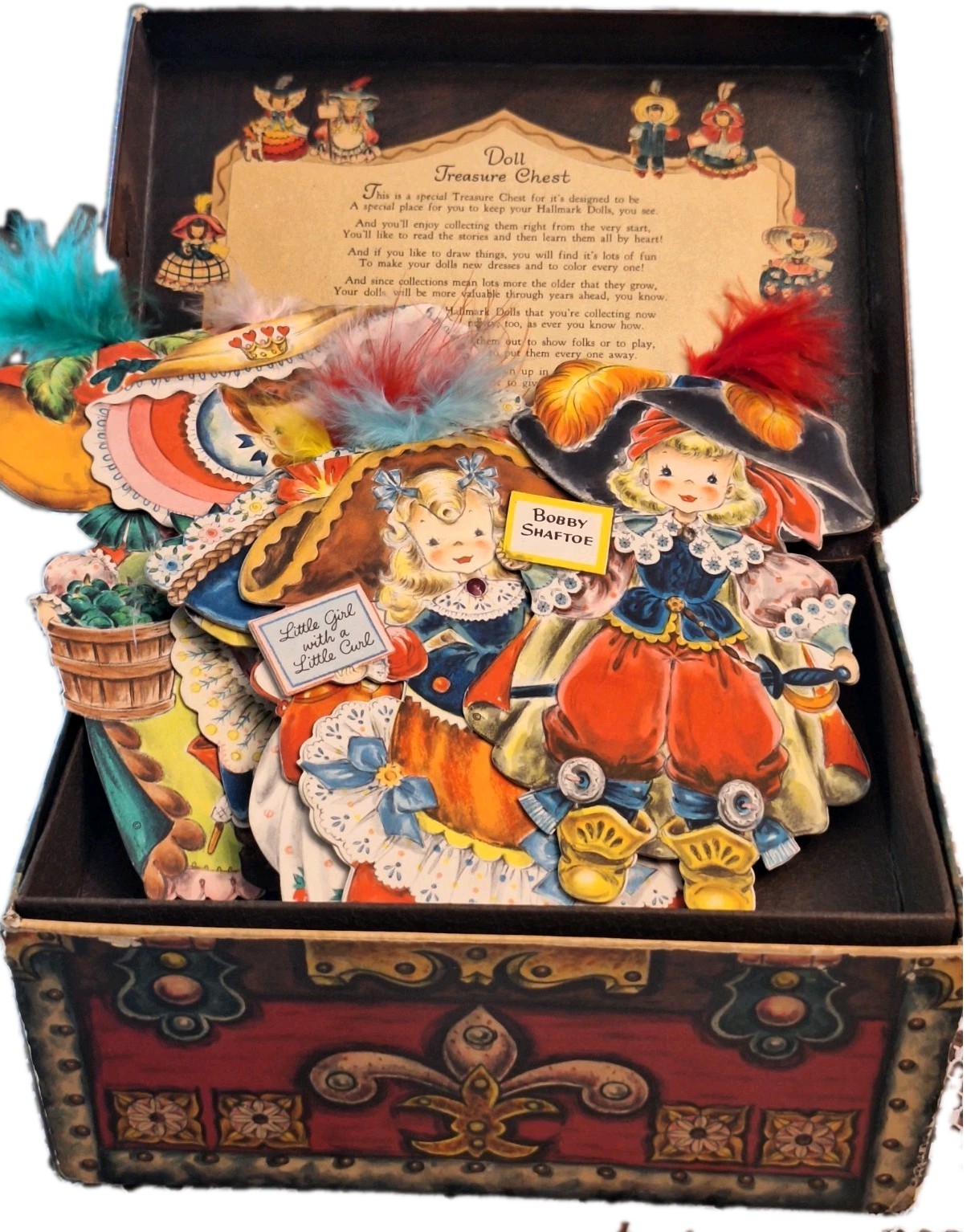 VINTAGE 1947 Original Treasure Chest Of 7 Hallmark Feathed Storybook Dolls VINTAGE 1947 Original Treasure Chest Of 7 Hallmark Feathed Storybook Dolls
