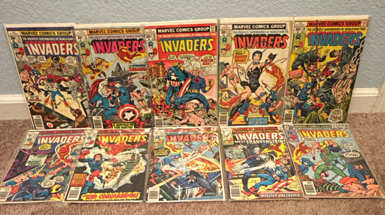 Marvel comics The Invaders #14-18 #27-28 #30-31 #39 Lot 1976 G-VG Key issues 
