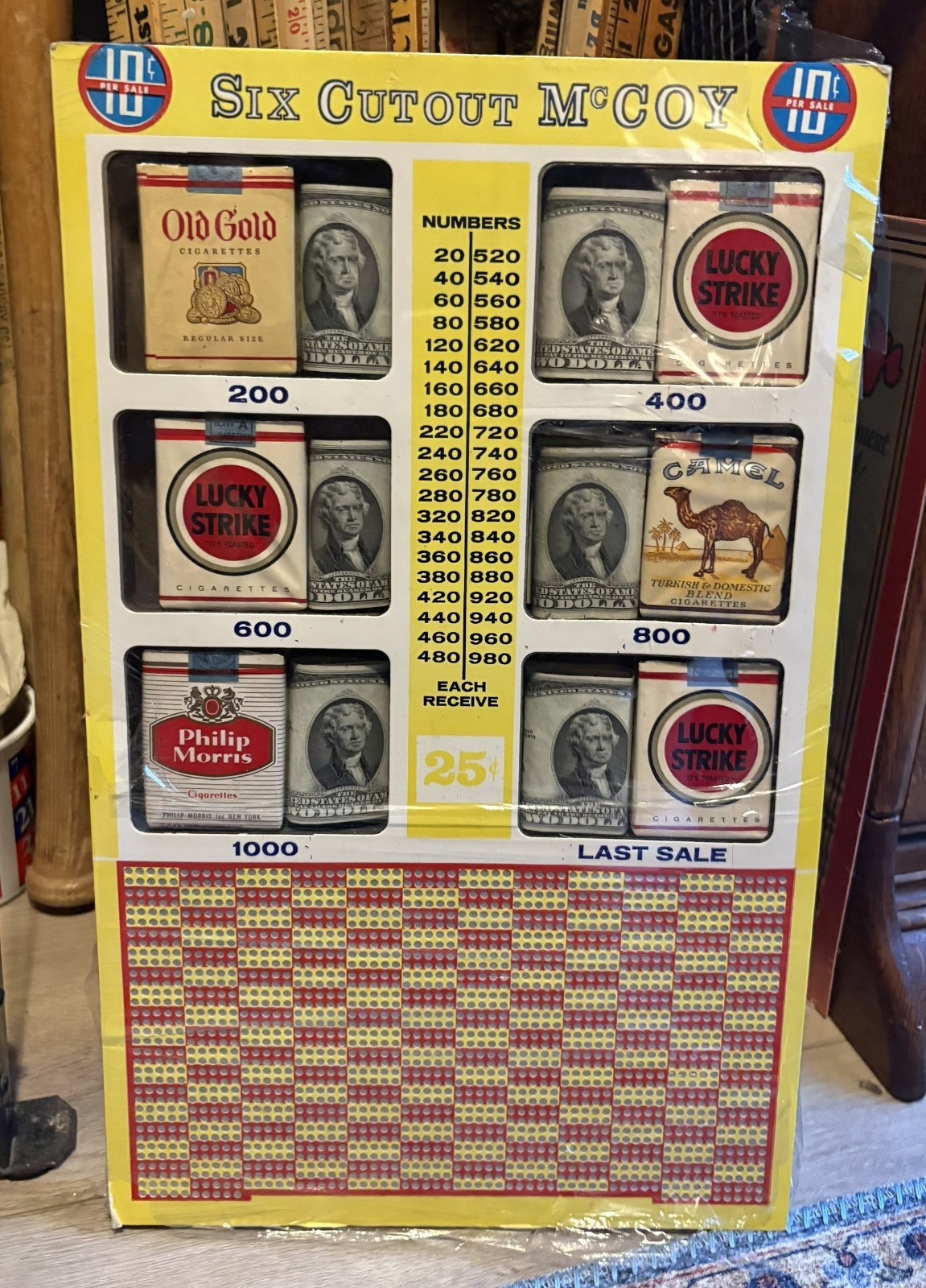 Vintage Six Cutout McCoy Punchboard w/ prizes Gambling