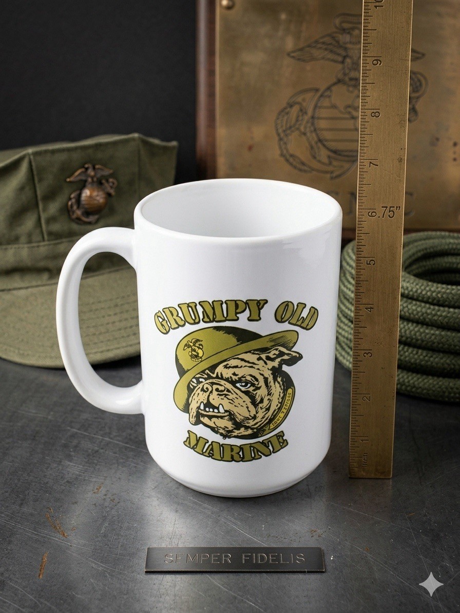 Grumpy Old Marine Coffee Mug Cup White Bulldog USMC Military Vet 4.75