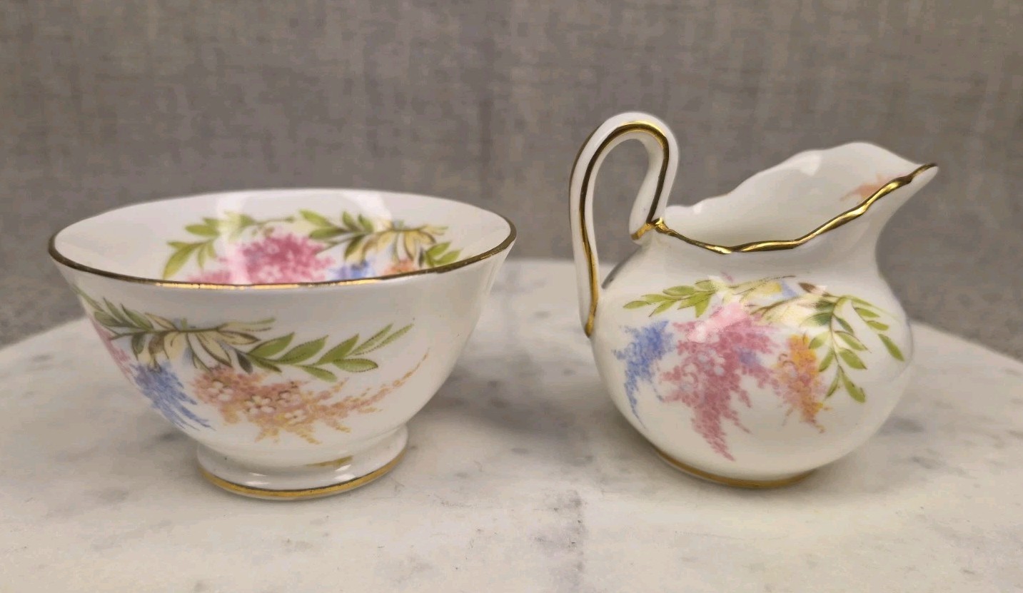 Vtg Royal Chelsea English Bone China Pitcher Sugar & Creamer Set Astilbe Floral Vtg Royal Chelsea English Bone China Pitcher Sugar & Creamer Set Astilbe Floral