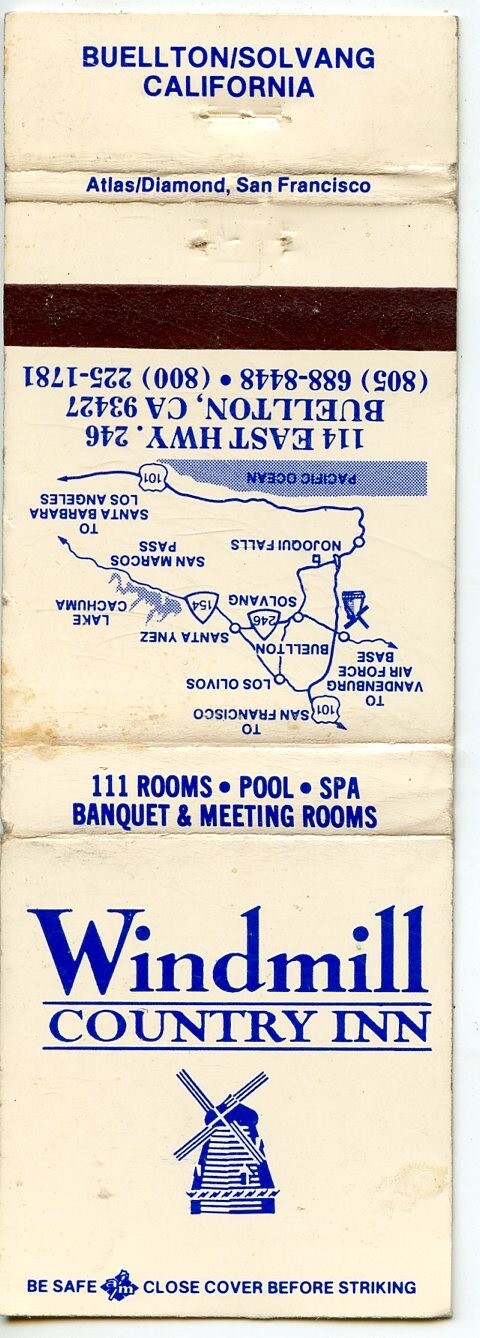 Windmill Country Inn, Buellton Solvang, California Matchbook