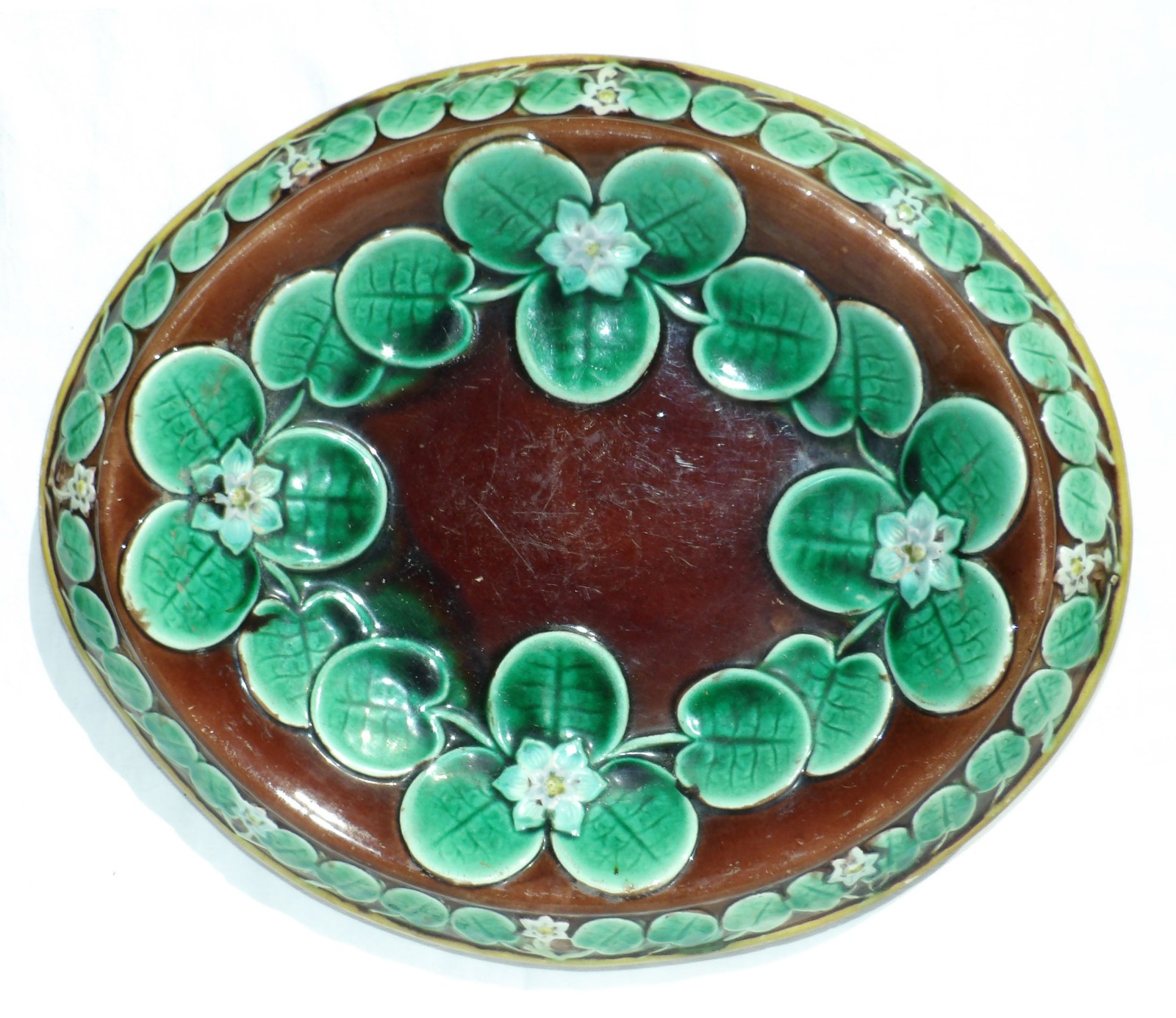 HTF Majolica POND LILY Oval Bread Platter 13\