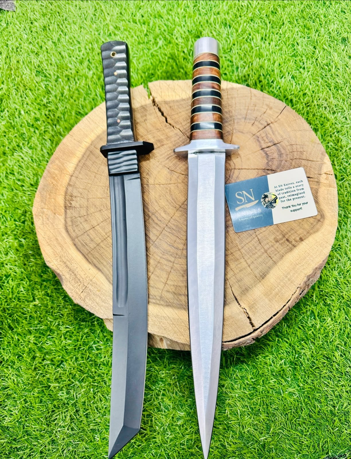2pcs-Custom Handmade D2 Steel Hunting Tanto & Toothpick Dagger With Sheath