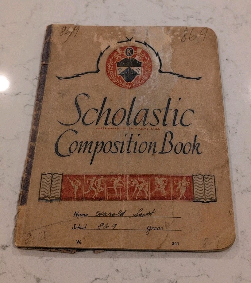 VINTAGE 1930'S AUTO MECHANIC COMPOSITION NOTEBOOK / SPORTS SCRAPBOOK EPHEMERA VINTAGE 1930'S AUTO MECHANIC COMPOSITION NOTEBOOK / SPORTS SCRAPBOOK EPHEMERA