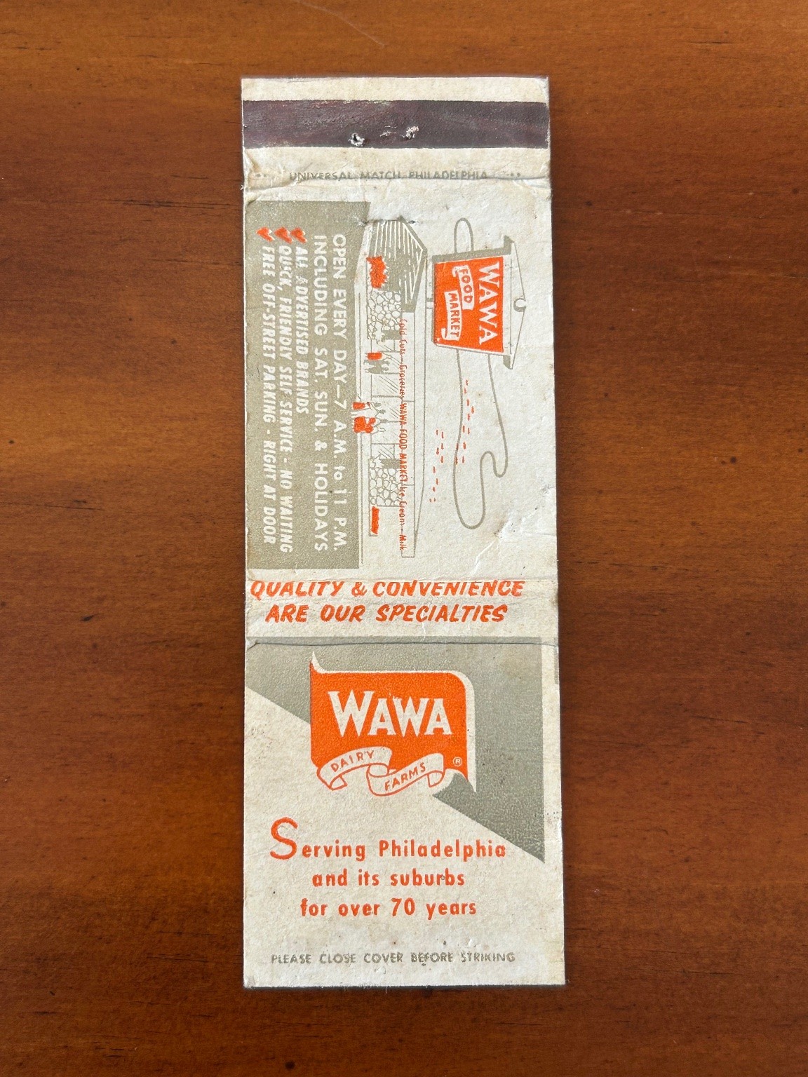 Vintage Wawa Dairy Farms Matchbook - Philadelphia Food Market Advertising Vintage Wawa Dairy Farms Matchbook - Philadelphia Food Market Advertising