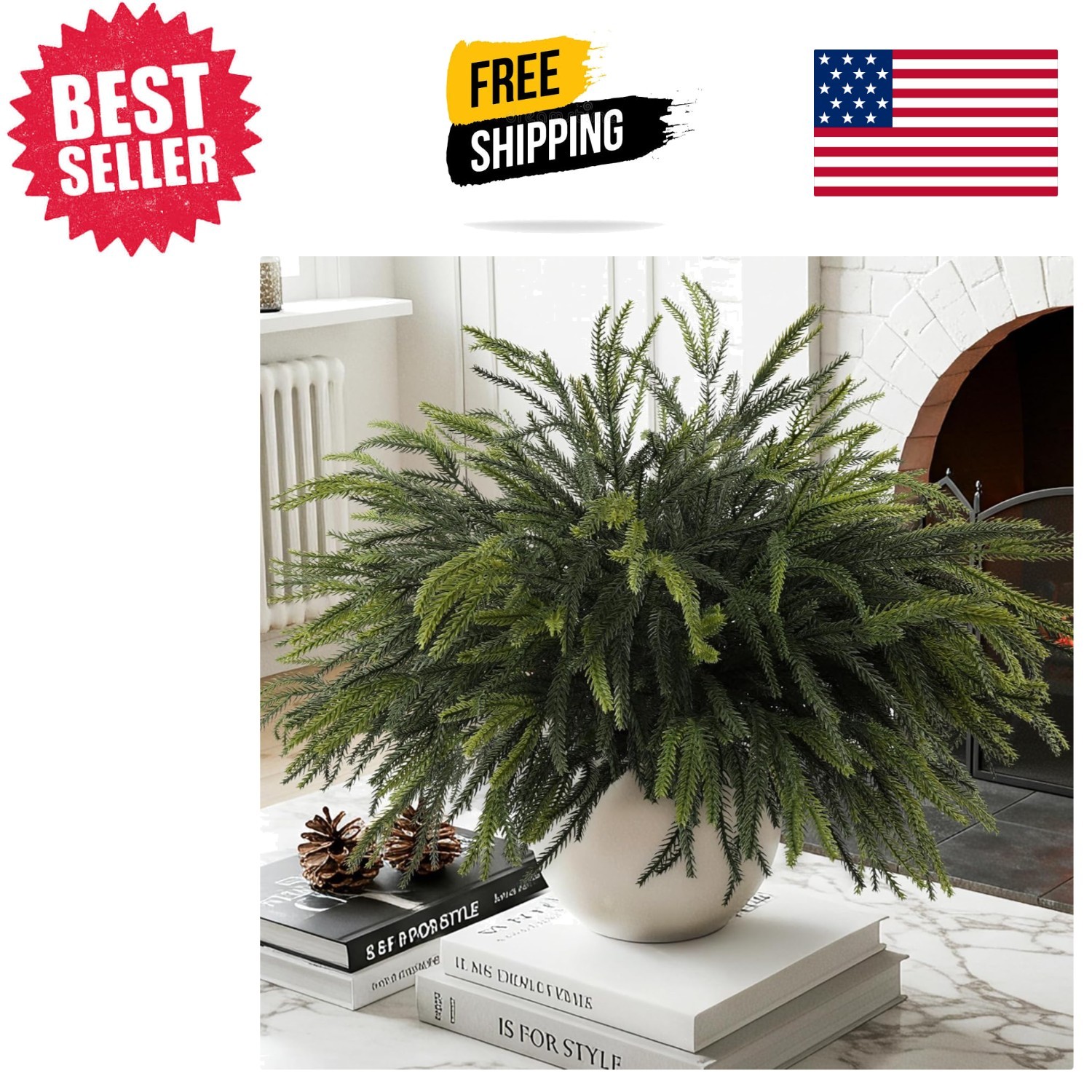 Elegant 24'' Norfolk Pine Stems - 12 Waterproof Greenery Picks for Festive Decor Elegant 24'' Norfolk Pine Stems - 12 Waterproof Greenery Picks for Festive Decor