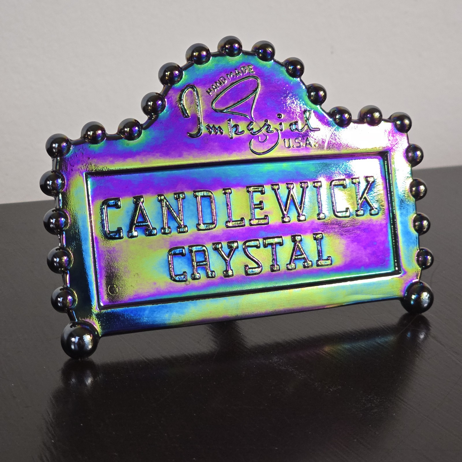 Vintage Imperial Glass Candlewick Crystal Dealer Display Sign Carnival USA Vintage Imperial Glass Candlewick Crystal Dealer Display Sign Carnival USA