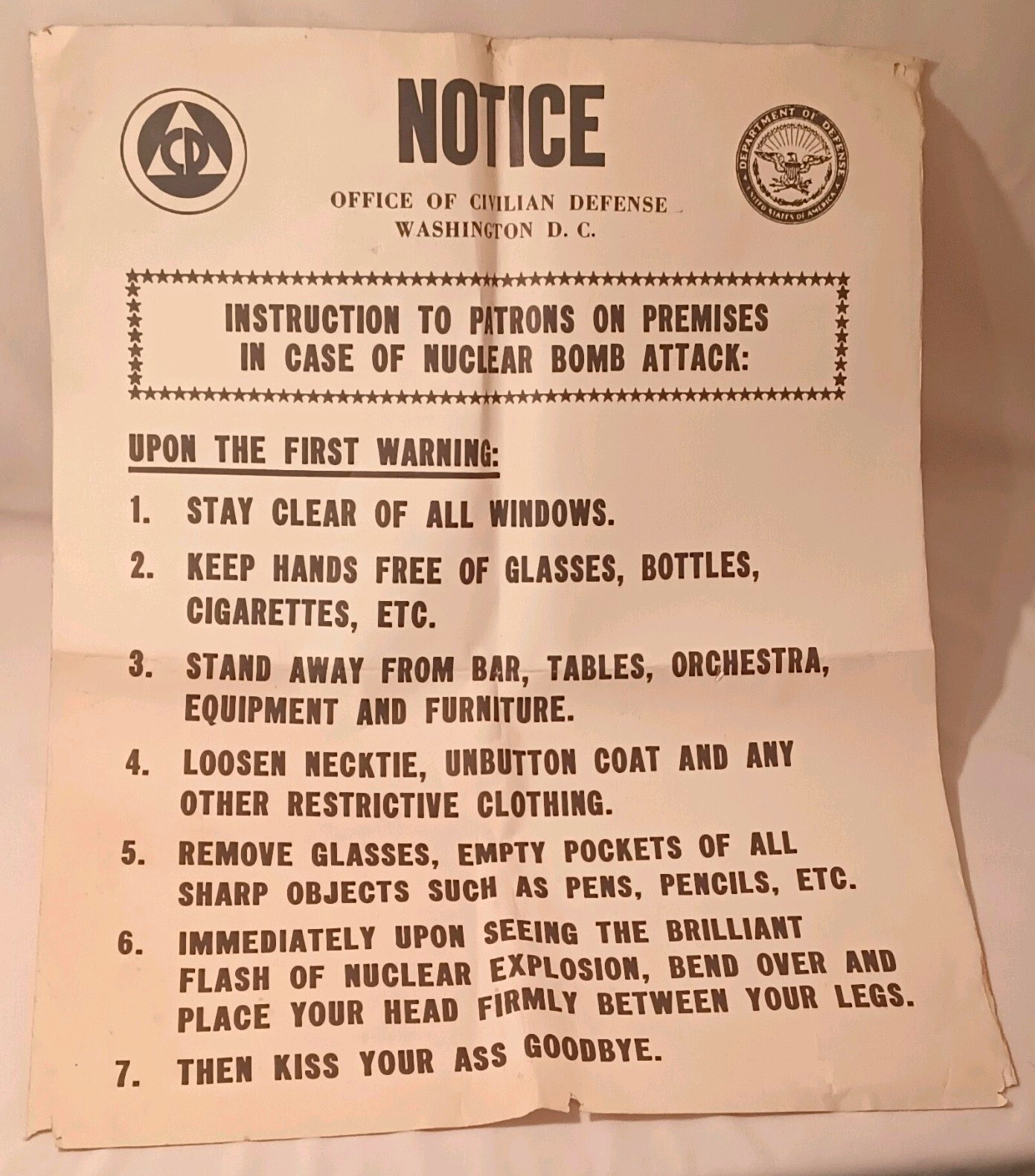 Large Vintage Washington D.C. Nuclear Bomb Satire Poster Good Cond.