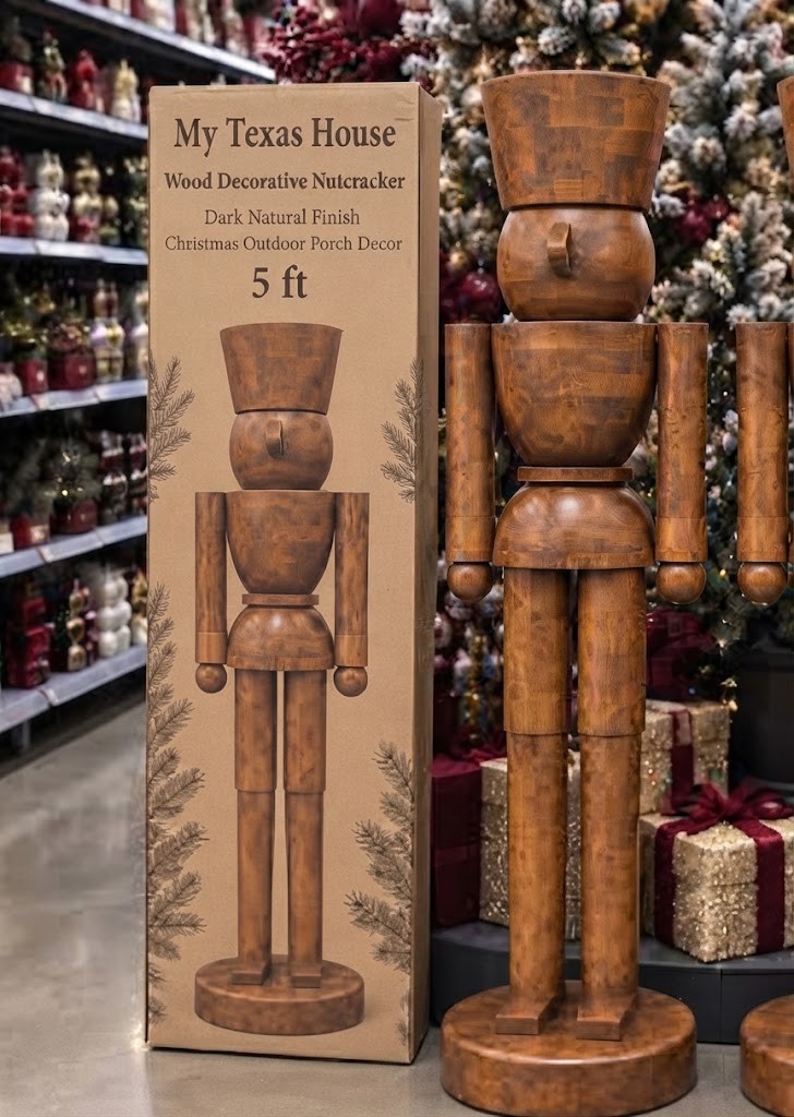 My Texas House 5ft Wood Decorative Nutcracker in Dark Natural Finish