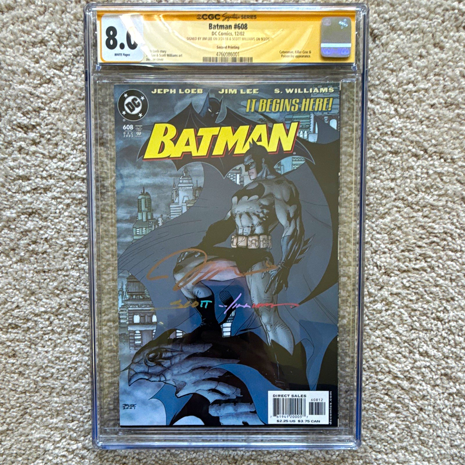 Batman #608 (2002) CGC 8.0 Signature Series Signed Jim Lee 2nd Printing