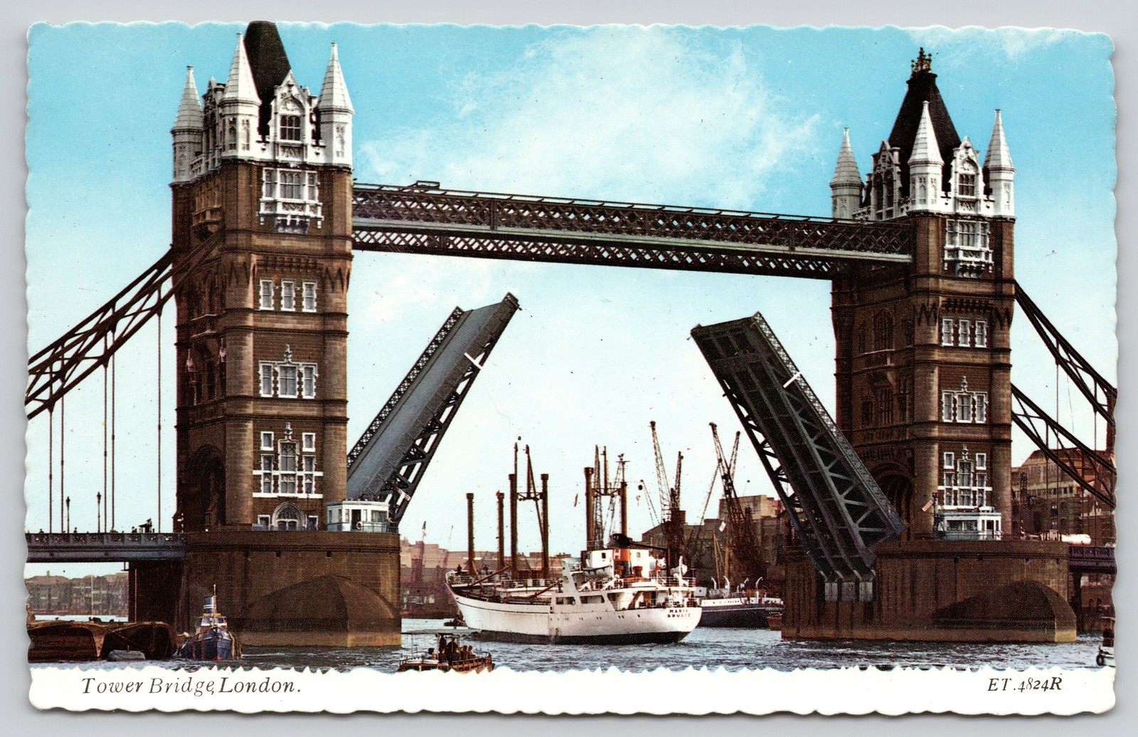 Tower Bridge Bascules Raised River Thames London England Postcard