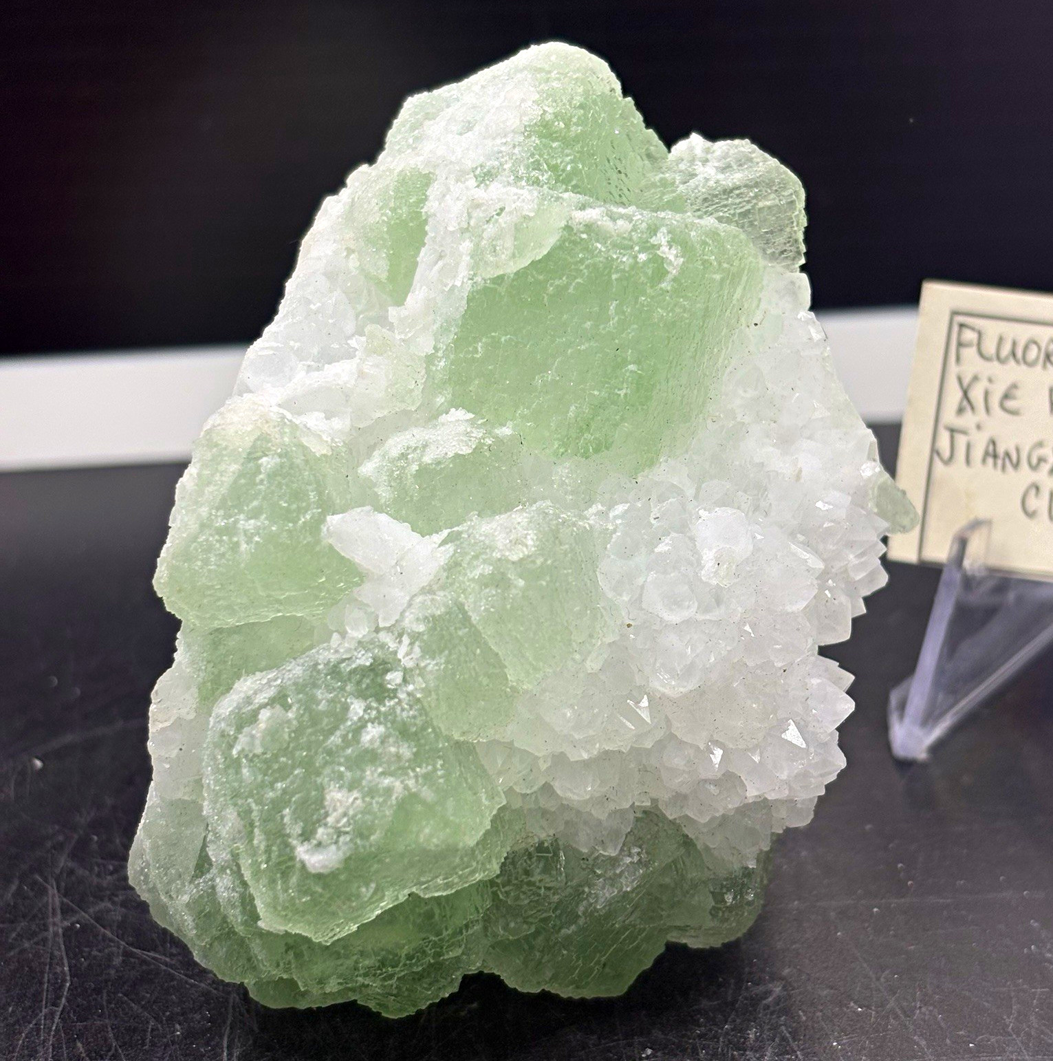 Green Fluorite Quartz Cluster 412g Mineral Specimen Xie Fang Mine China UV