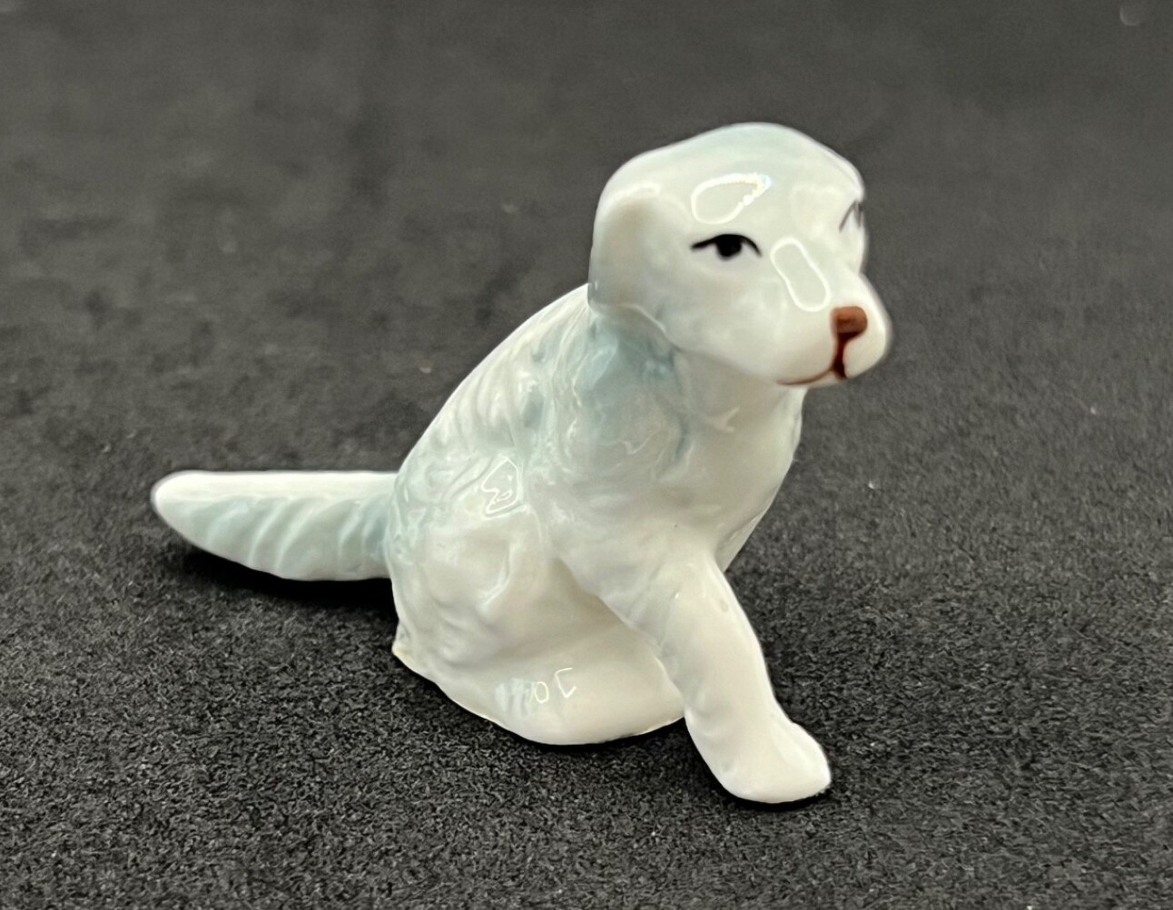 Vintage ROC Taiwan Porcelain Sitting White Dog Figurine Miniature Spaniel