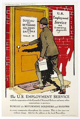 Original WWI US Veterans Poster - The US Employment Service - Gordon Grant Original WWI US Veterans Poster - The US Employment Service - Gordon Grant