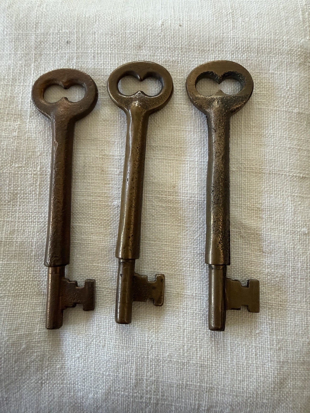 3 Vintage Brass Skeleton Keys Decorative Furniture, Cabinet Keys..