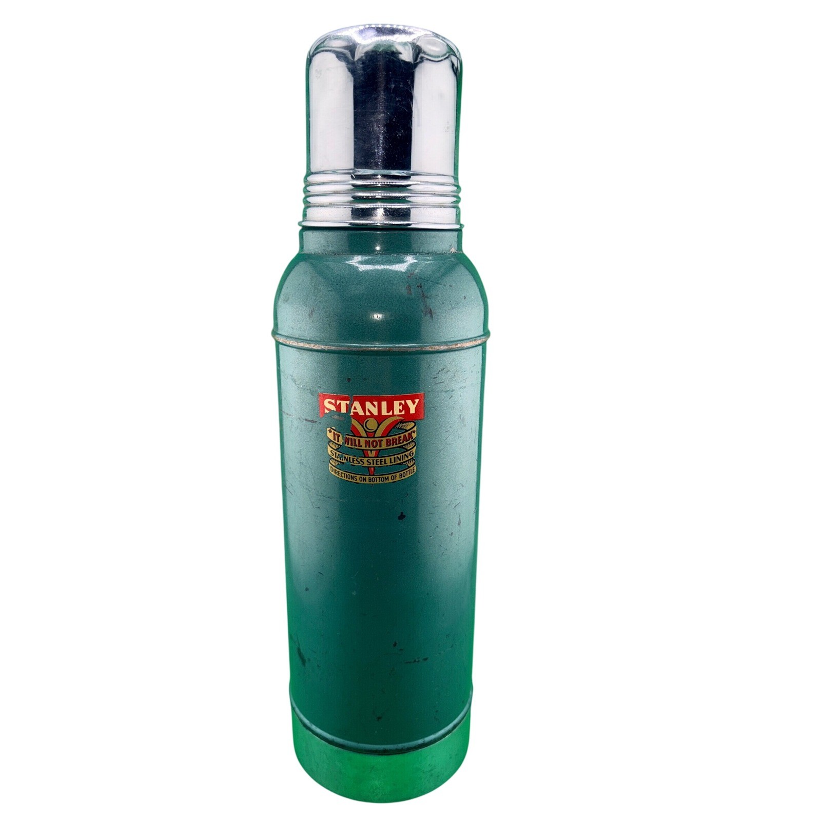 Vintage Stanley Super Vac Thermos Hammertone Green Stainless Steel Lining 1950's