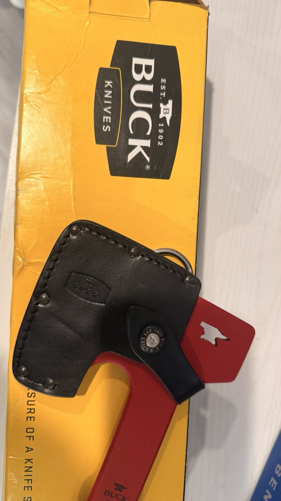 Buck Compadre Axe 106 With Leather Sheath NIB Made in USA Discontinued- RED