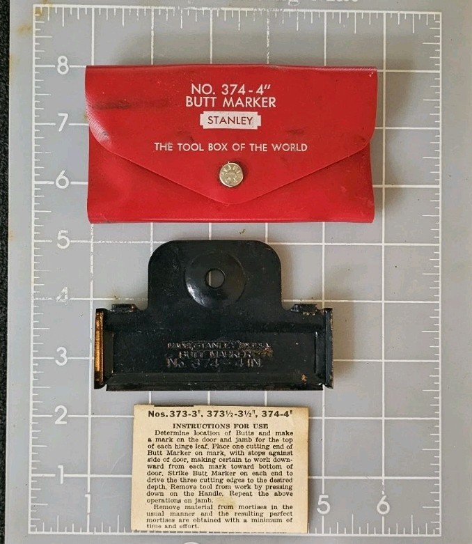Vintage Stanley No. 373 – 4” Butt Marker W/ Original Pouch and Insert - Mint Con Vintage Stanley No. 373 – 4” Butt Marker W/ Original Pouch and Insert - Mint Con