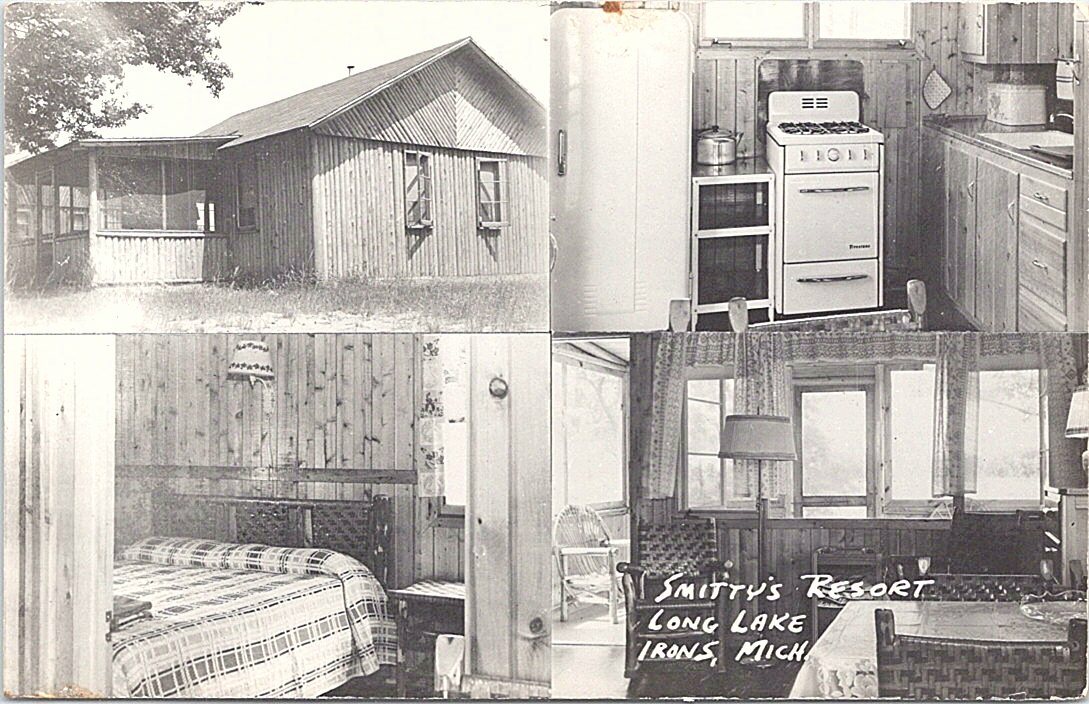RPPC Irons Michigan Long Lake Smitty\'s Cabins 4 Interior Scenes 1950s era