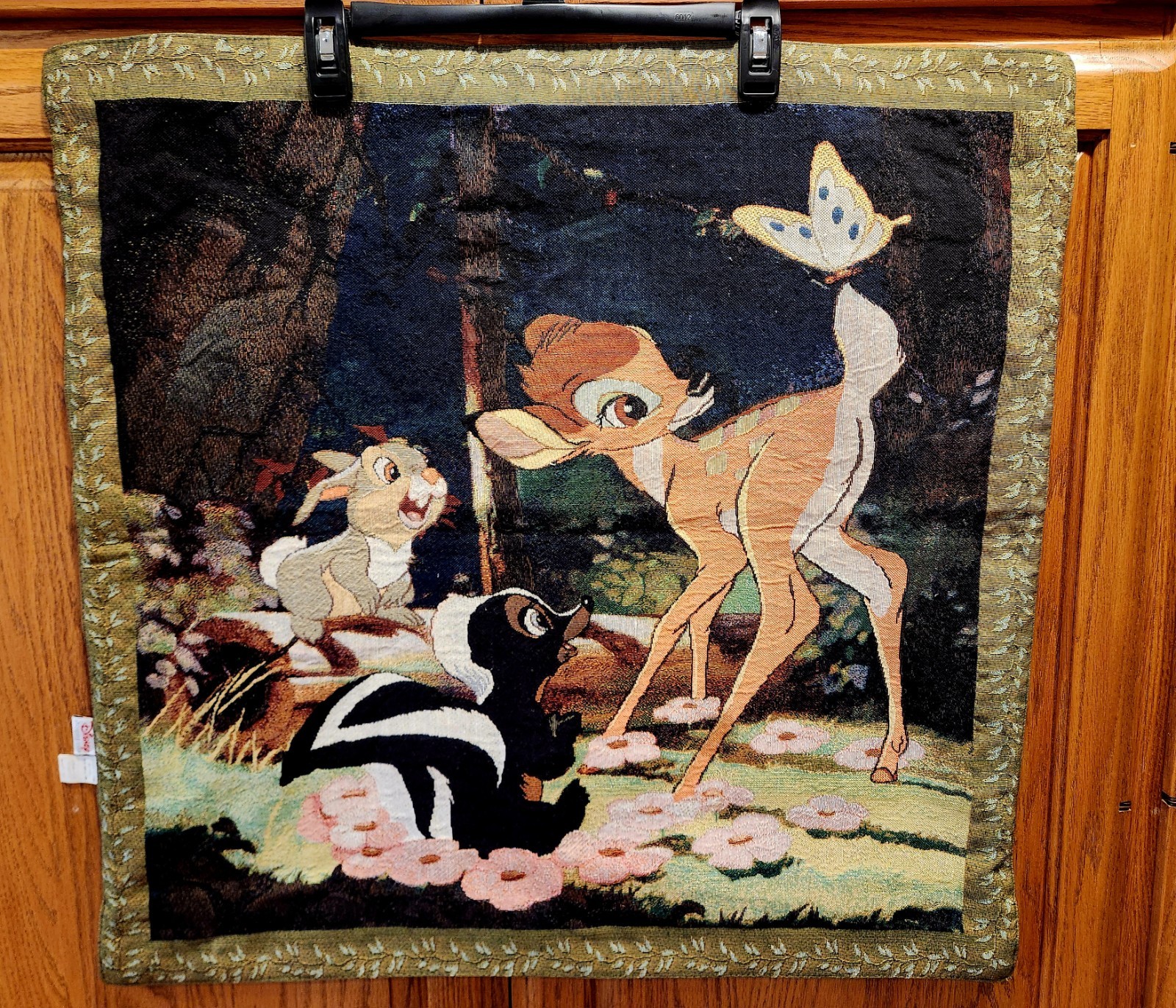 Vintage Disney Bambi Tapestry Wall Hanging Embroidered Thumper Flower Woven Vintage Disney Bambi Tapestry Wall Hanging Embroidered Thumper Flower Woven