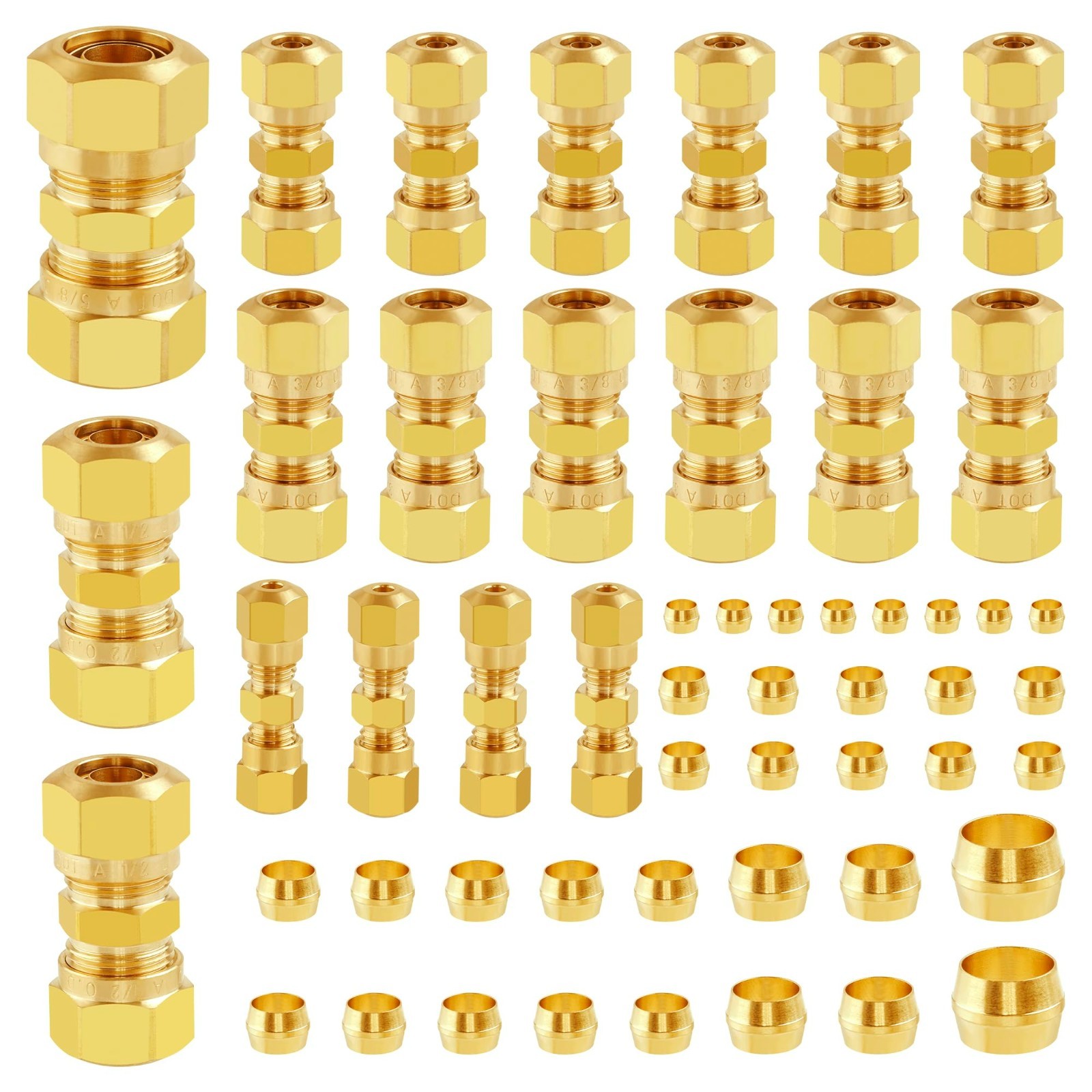 53 PCS Brass Compression Air Brake Fittings Kit - Straight Union Tubing 1/4