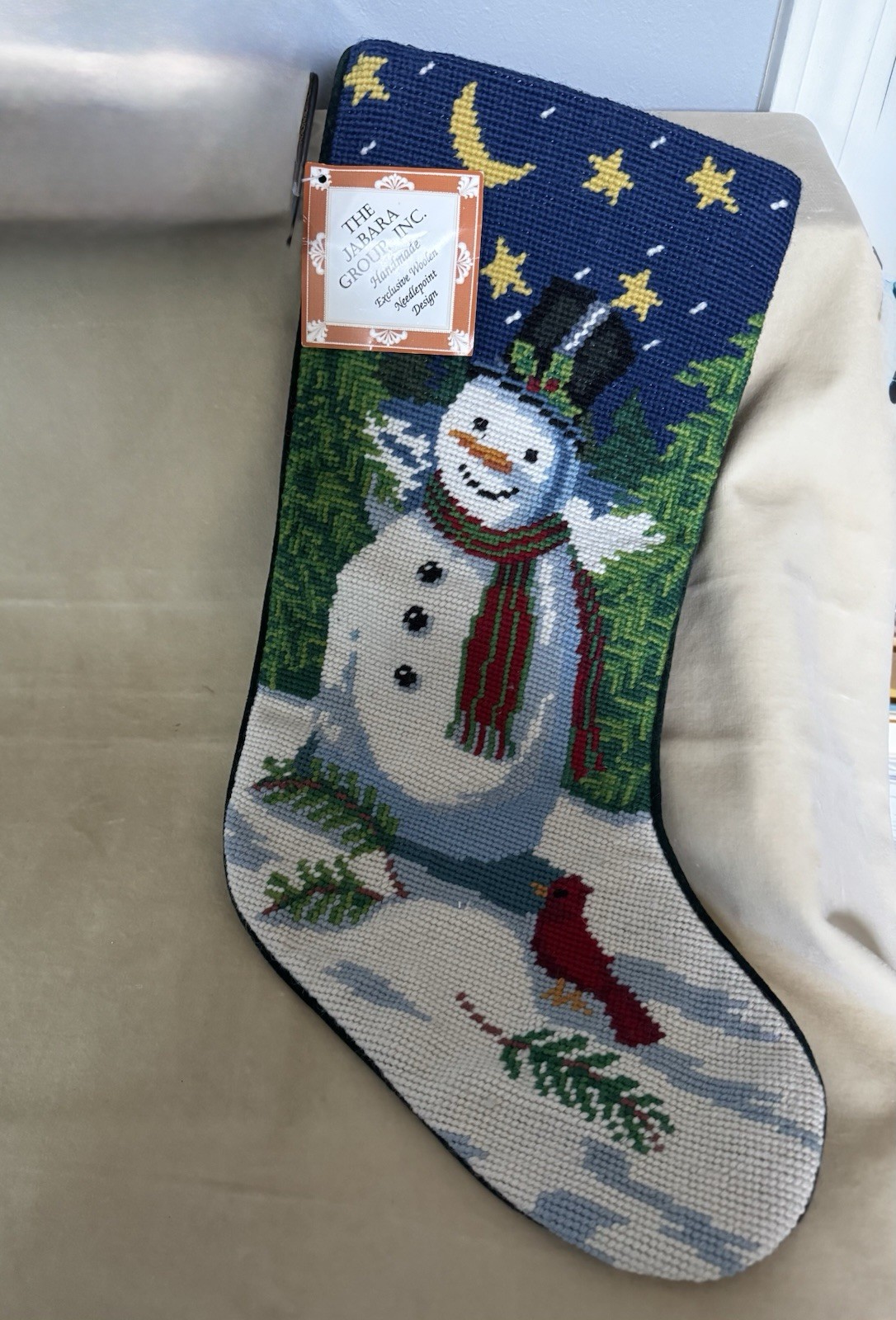 Needlepoint Stocking With Snowman Vintage 1999 With Tags By Jabara Needlepoint Stocking With Snowman Vintage 1999 With Tags By Jabara