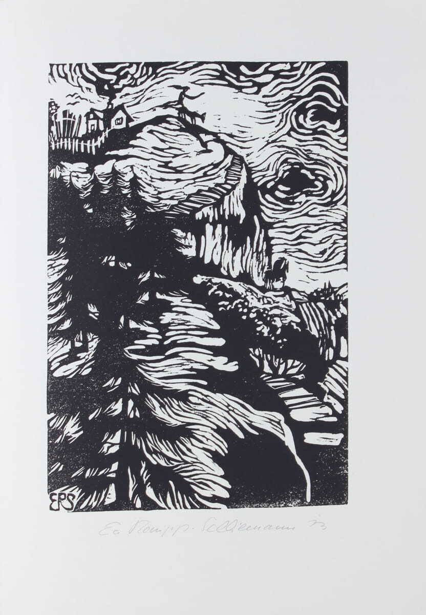 Eva Schliemann - original linocut to Alfred Döblin \'The Crocodile\'