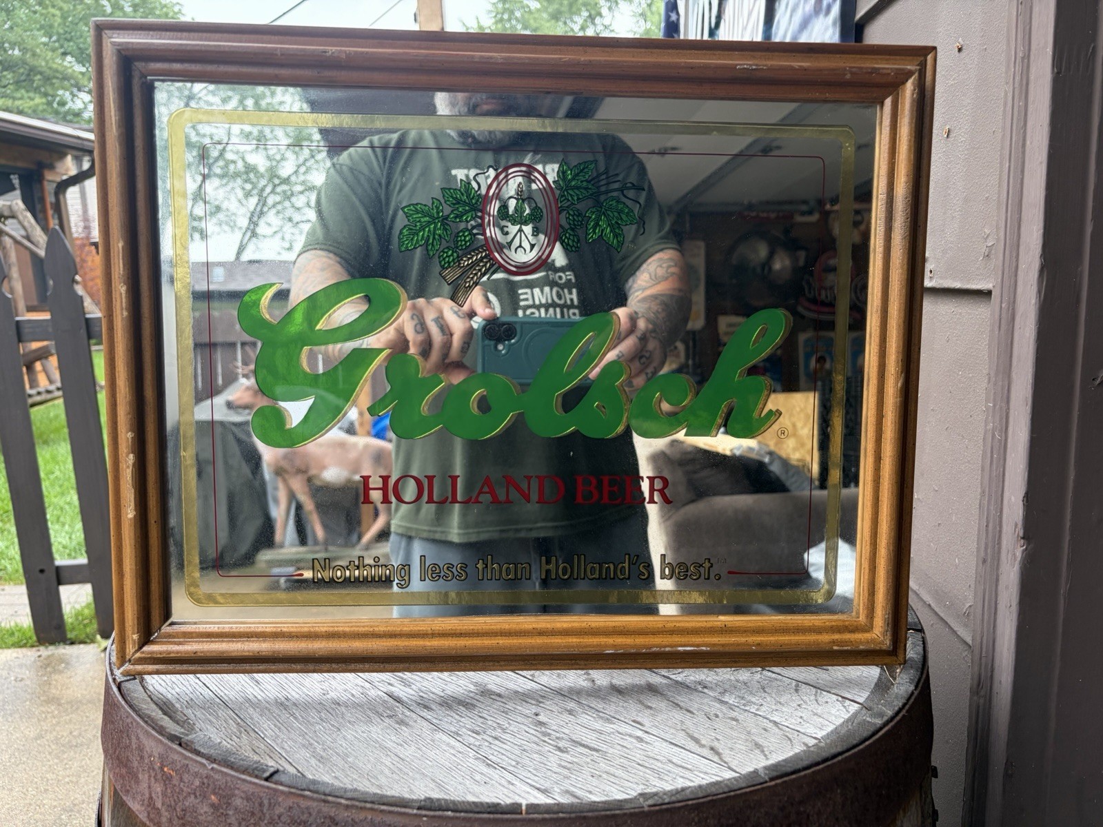 Vintage Grolsch Holland Beer Wood Framed  Mirror