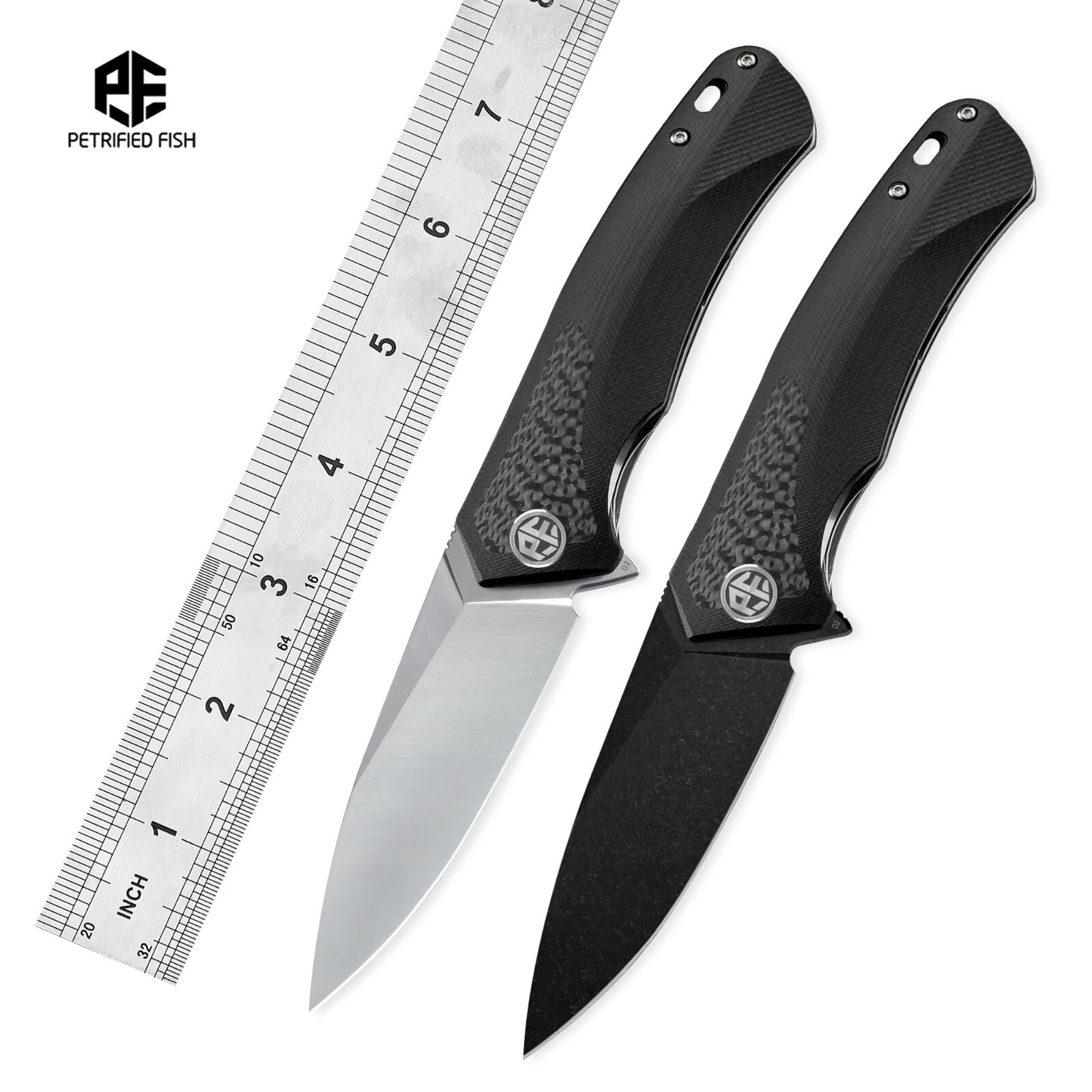 Petrified Fish PF838CS D2 Steel Blade Folding Knife G10+Carbon Fiber Handle  