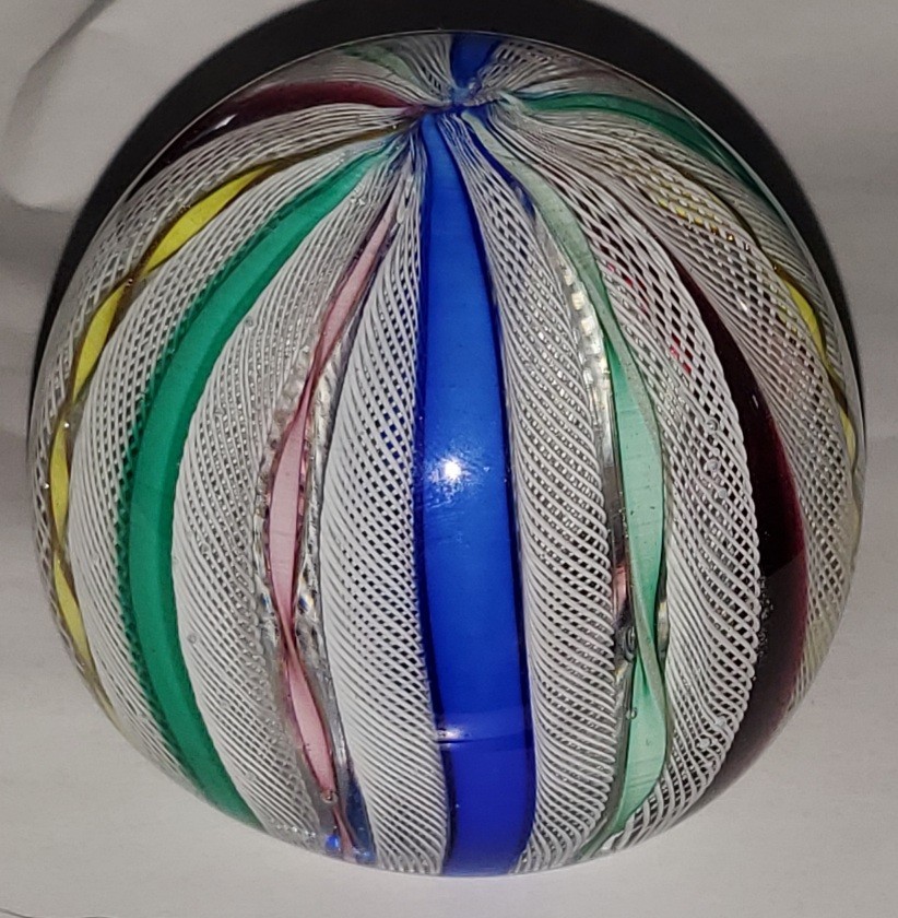 Vintage Fratelli Toso Murano Latticino Glass Paperweight Large Sphere EVC