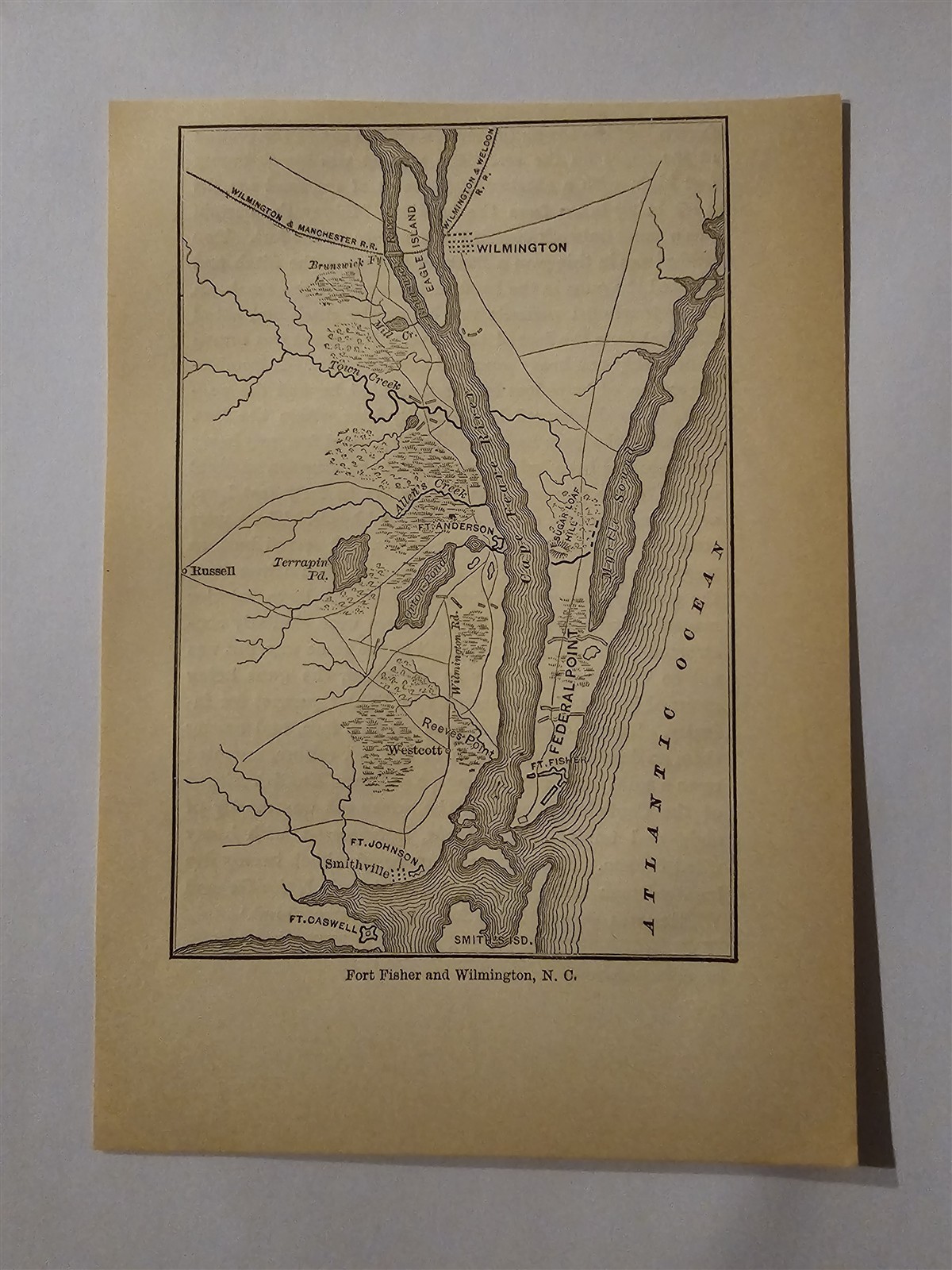 Fort Fisher Wilmington North Carolina 1881 Civil War Map Fort Fisher Wilmington North Carolina 1881 Civil War Map