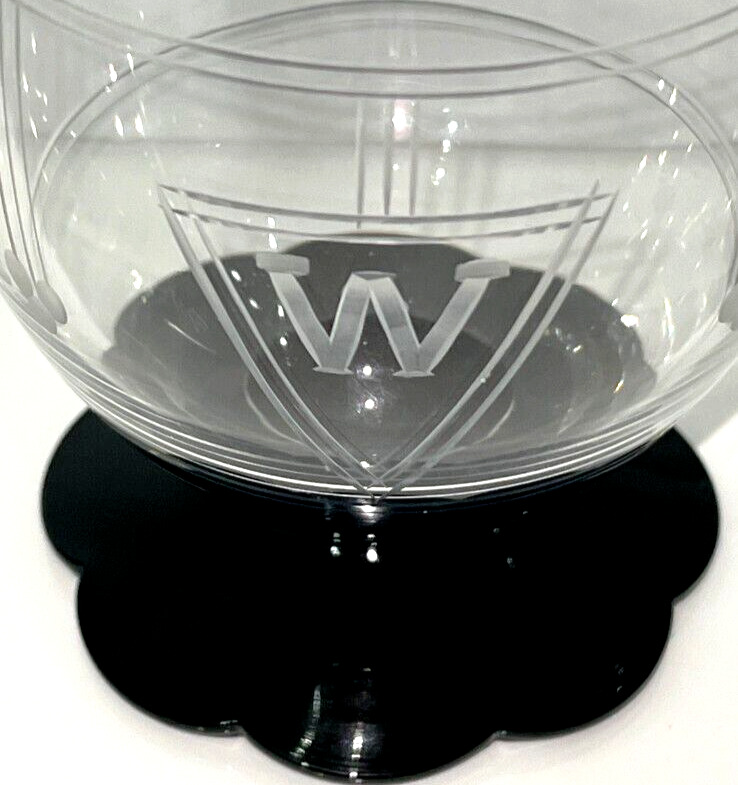 Black Lily Pad Glasses 24Pcs 6ea / 4 sizes VTG 30s Weston Etched MONOGRAM W JCS