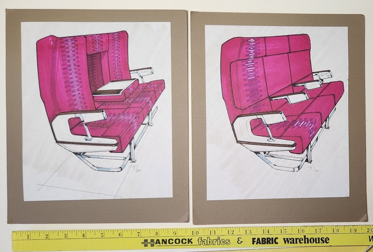 Vtg ORIGINAL HAND DRAWN ART BY GRAPHIC ARTIST FOR AIRLINE SEATING ADVERTISING