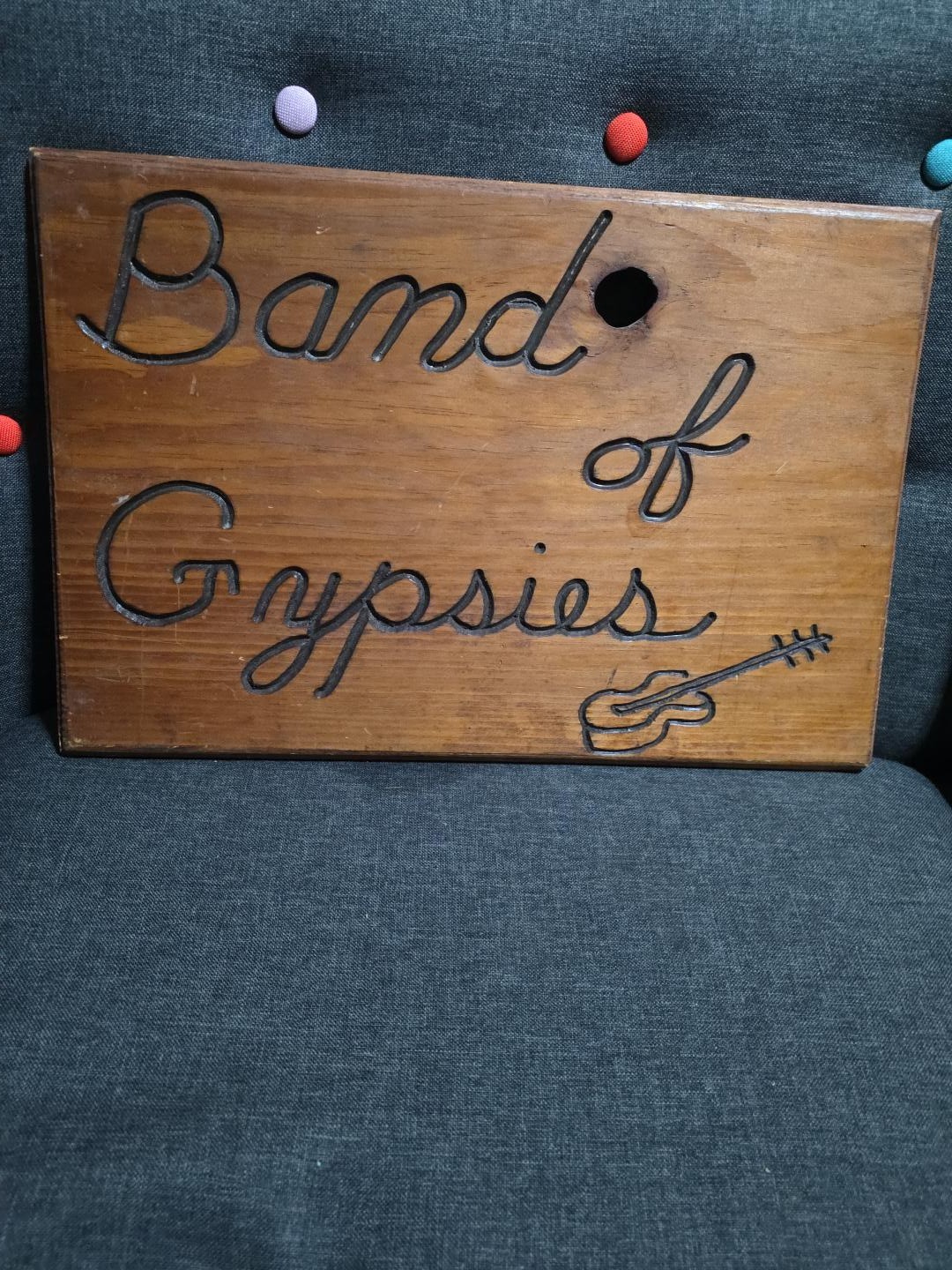 Vintage Band of Gypsies Wooden Sign Hand Carved Guitar Folk Art Music 18x12