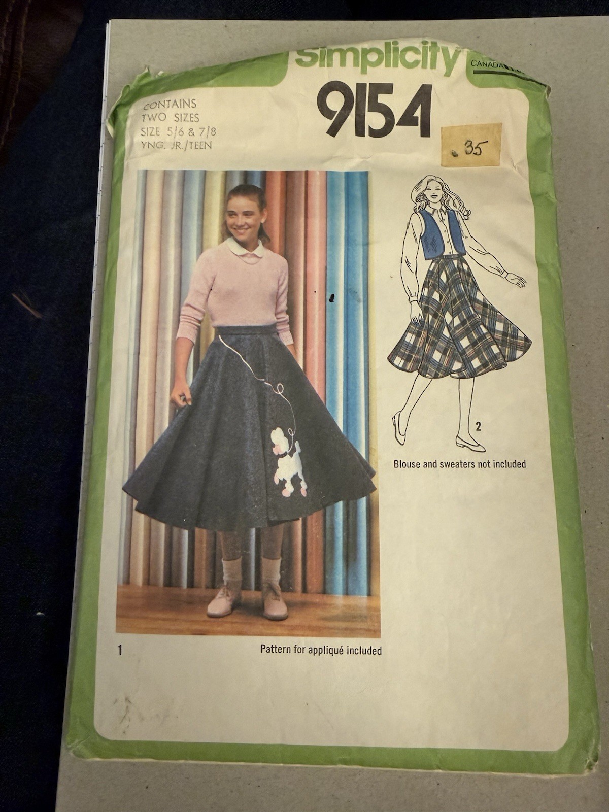 Simplicity 9154 Circle Poodle Skirt Lined Vest 1979 Sewing Pattern 5 6 7 8 Uncut