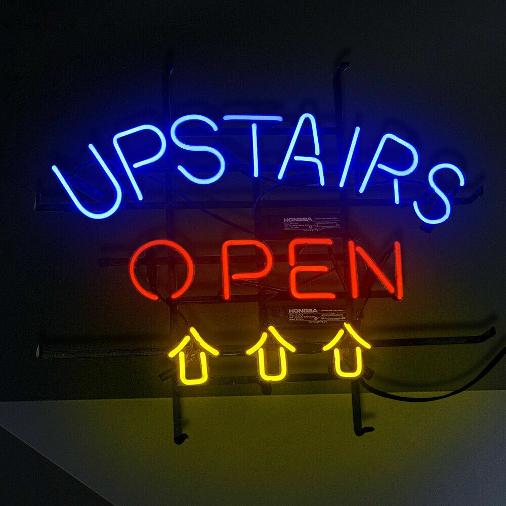 Upstairs Open Club Store Bar Decor Neon Sign Light Glass Collectible 24\